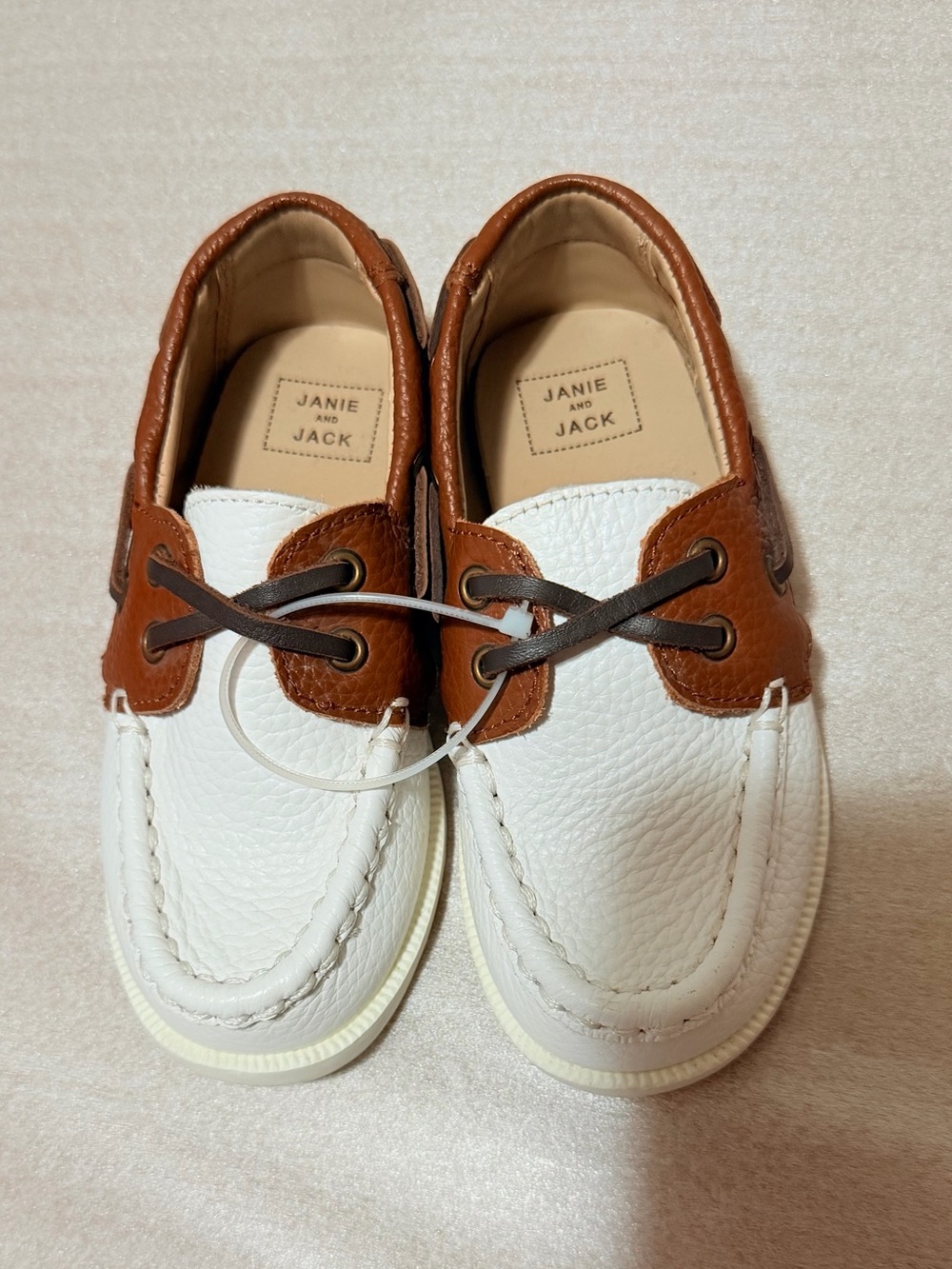 Janie and Jack White and Brown Leather Boat Shoes
